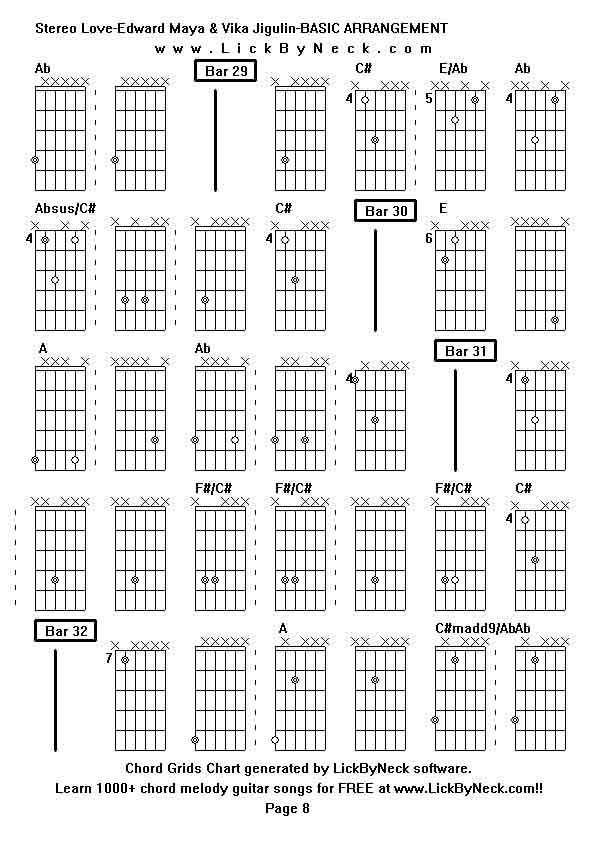 Chord Grids Chart of chord melody fingerstyle guitar song-Stereo Love-Edward Maya & Vika Jigulin-BASIC ARRANGEMENT,generated by LickByNeck software.